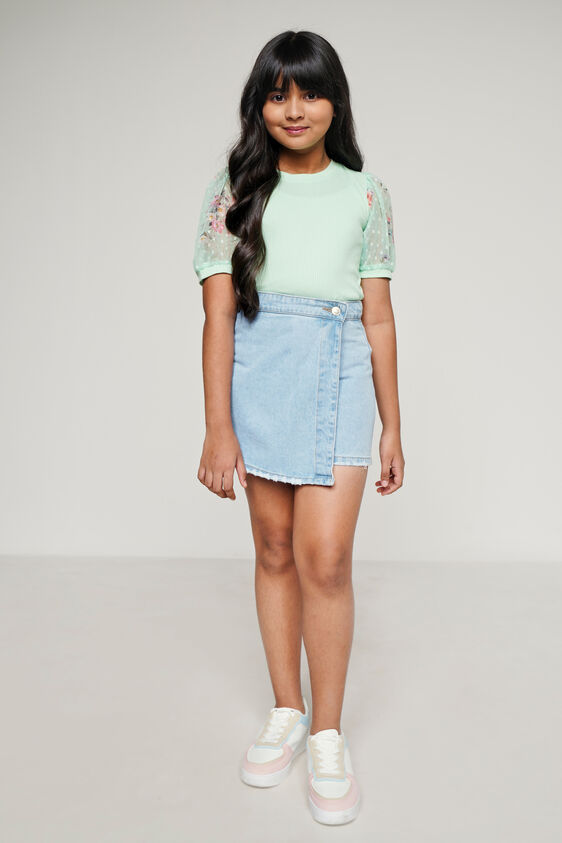 Light Blue Solid Straight Skirt, Blue, image 1